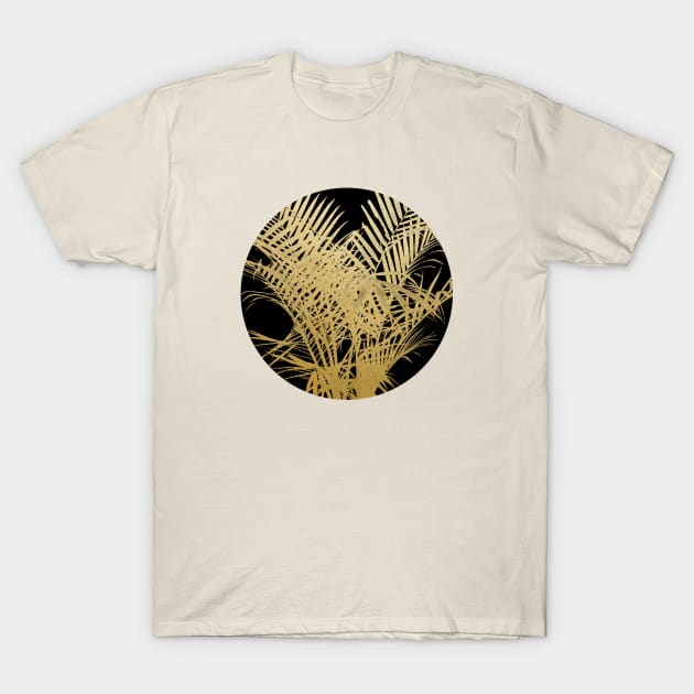 Golden Palm on Black T-Shirt by Vin Zzep